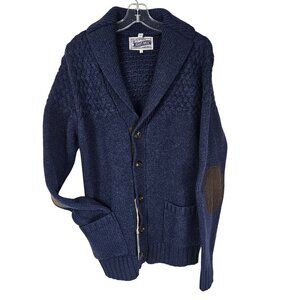 Schott Bros NYC Shawl Collar Cardigan Sweater L Elbow Patches Fisherman Academia
